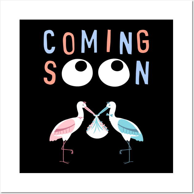 Mother's To Be, New Moms, Baby Announcement Cute, Storks, Coming Soon Design Wall Art by BirdsnStuff